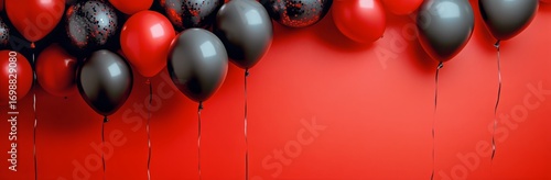 Red Background Features Floating Black, Red, and Glittery Party Balloons for ...