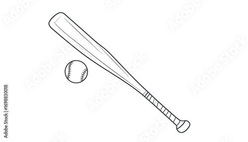Simple line drawing of baseball bat and ball