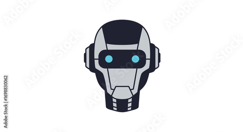 Futuristic robot head with cybernetic details and minimalist design