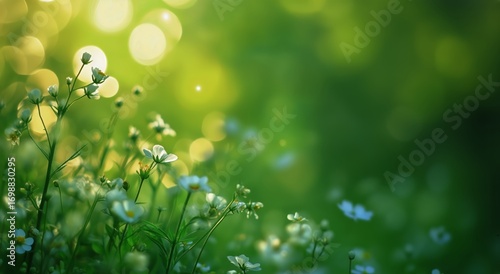 Closeup of White Flowers Blooming in a Grassy Field During a Sunny Day