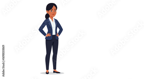 Confident businesswoman in professional attire with hands on hips