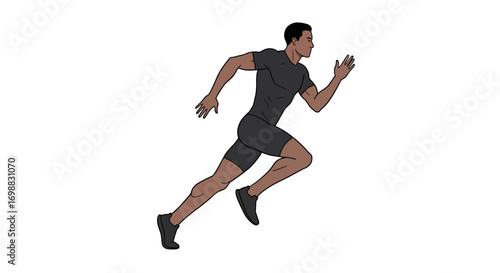Dynamic male runner in motion on white background