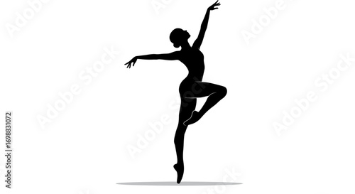 Graceful ballet dancer silhouette in elegant pose on white background