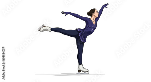 Elegant figure skater performing graceful ice dance in blue costume