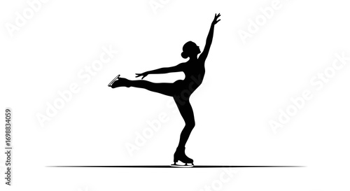 Graceful ice skater silhouette in dynamic pose on skates performing routine