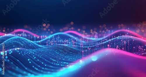 Abstract Landscape With Digital Network Connection and Glowing Light Effects