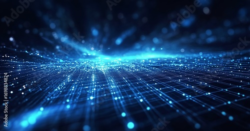 Abstract Futuristic Technology Backdrop Shows Blue Data Streams and Network C...