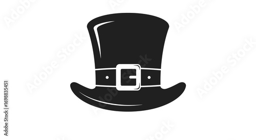 Vintage silhouette of a black top hat with belt buckle on white background