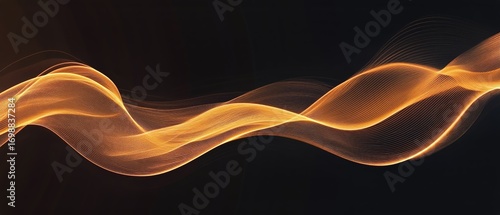 Abstract Golden Wave Glows Softly Against Dark Background Creating Flowing Curves