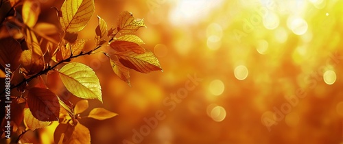 Fall Foliage With Golden Sunlight Illuminating the Leaves and Creating Bokeh
