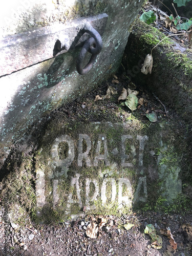 Εκτύπωση καμβά Old stone tablet with the inscription 'Ora et Labora' in the garden of the retreat house in 54655 St