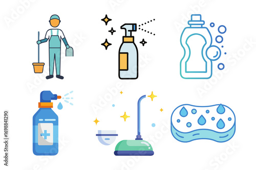 Cleaning service icons vector illustration set