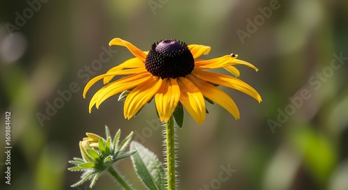 Vibrant Yellow Black-Eyed Susan Flower in a Garden.