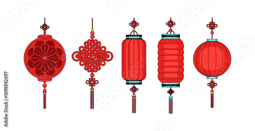 Vibrant red chinese lanterns collection festive decorative ornaments for celebration