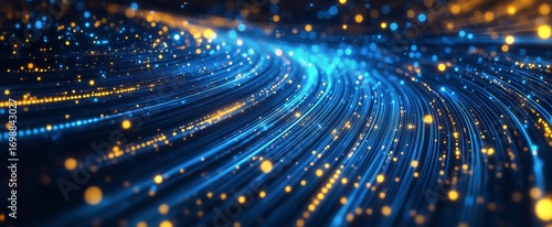 Abstract Glowing Blue and Orange Lines Suggesting Data Flow or Network Connec...