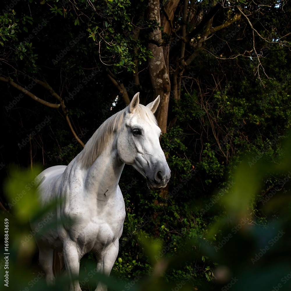 Obraz premium White horse in forest