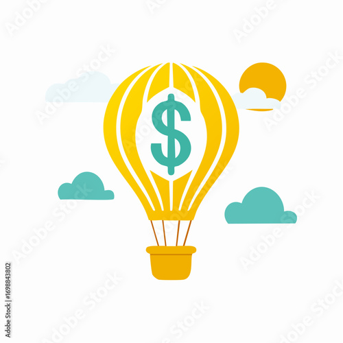 Conceptual illustration of a financial investment strategy represented by a hot air balloon