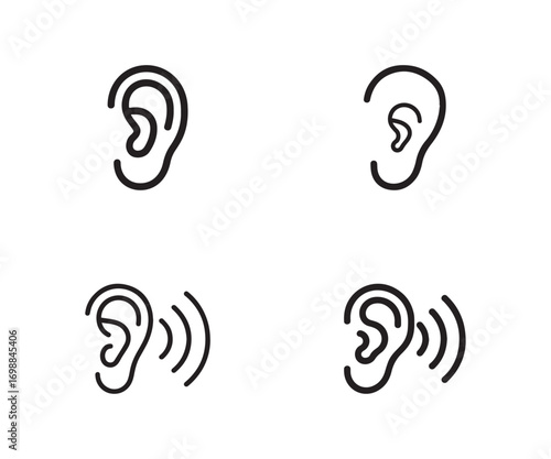Black Ear Icons Line Art