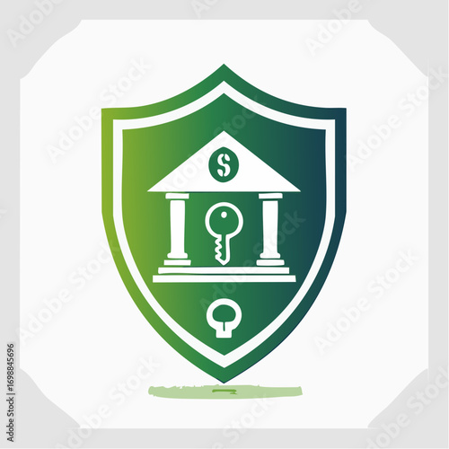 Financial security emblem: a green shield showcasing banking stability and secure assets