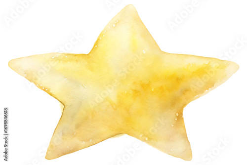 Watercolor illustration of a yellow star isolated on transparent background, showcasing its vibrant color and unique shape with a soft, artistic touch