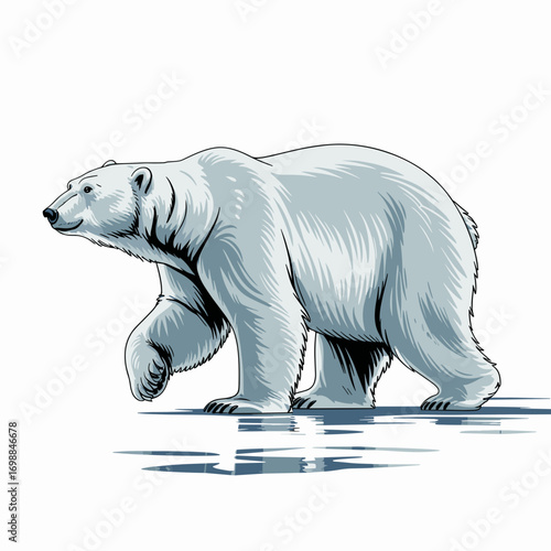 Majestic Polar Bear Walking on Arctic Ice Illustration