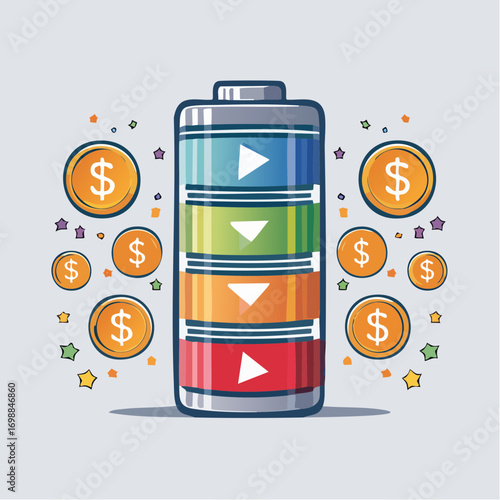 Illustration of a Charged Battery Representing Financial Growth and Accumulated Wealth