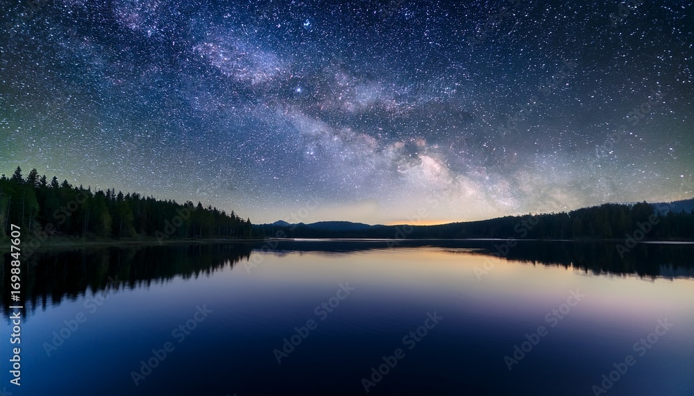Fototapeta premium astrophotography captivating milky way over calm lake waters