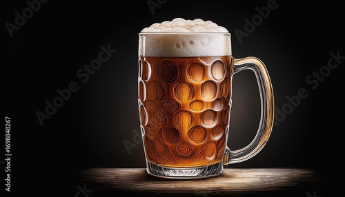 vintage illustration of cold beer mug on black