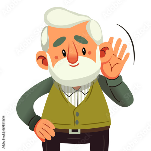 Elderly man cartoon icon – senior communication and listening concept