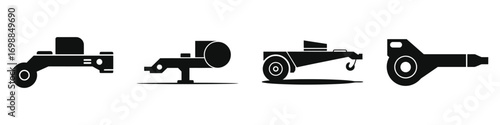 Industrial Trailer Axle Vector Icons – Black Silhouette Illustrations of Heavy Duty Axles, Towing Components, and Mechanical Parts for Trailers, Transport, and Engineering Design