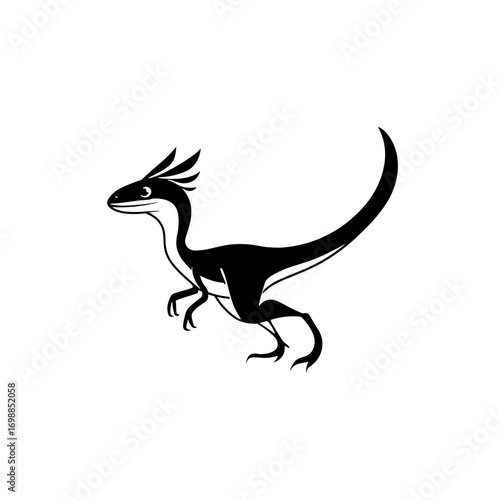Velociraptor. Velociraptor simple black and white line art vector logo