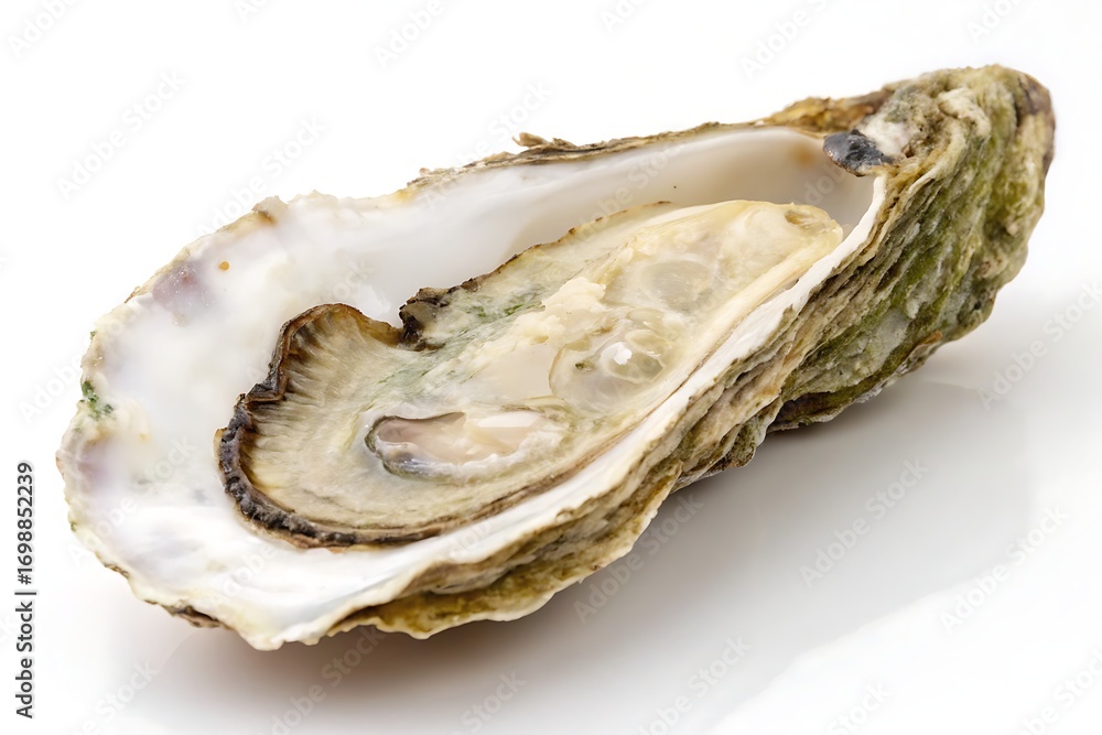 Naklejka premium Fresh Oyster Served on Ice with Lemon Slice at Outdoor Setting