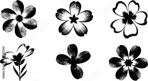 Flower with retro photocopy stipple effect, for grunge punk y2k collage design. Vector illustration in vintage halftone brutalist design for banner or poster