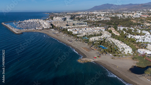 Aerial view of Puerto Banús beach
