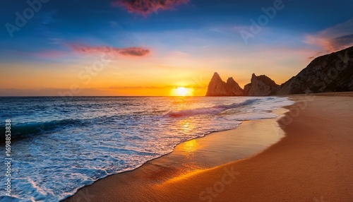 couche de soleil sur une plage paradisiaque