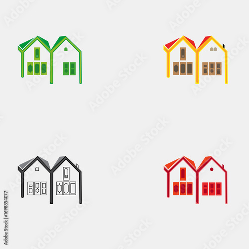 Colorful House Pairs with Unique Window Shapes  Visual Puzzle Illustration.ai