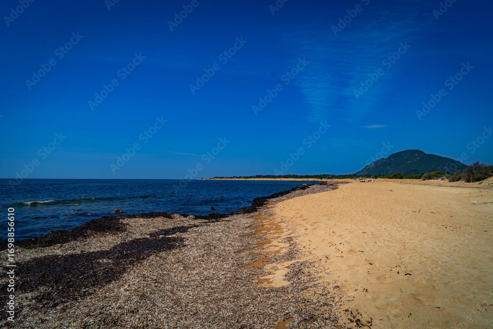 Fototapeta premium Coastal landscape of the beach and the sea on the island of Corfu, Greece