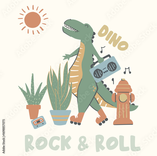 Crocodile man with a guitar and text rock and roll