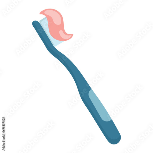 Clean and minimal toothbrush illustration with pink toothpaste swirl on blue bristles. Ideal for dental care, hygiene, healthcare, and wellness themes. Isolated on white for easy integration
