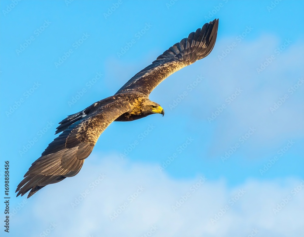 Fototapeta premium Bird of prey in flight against a clear sky