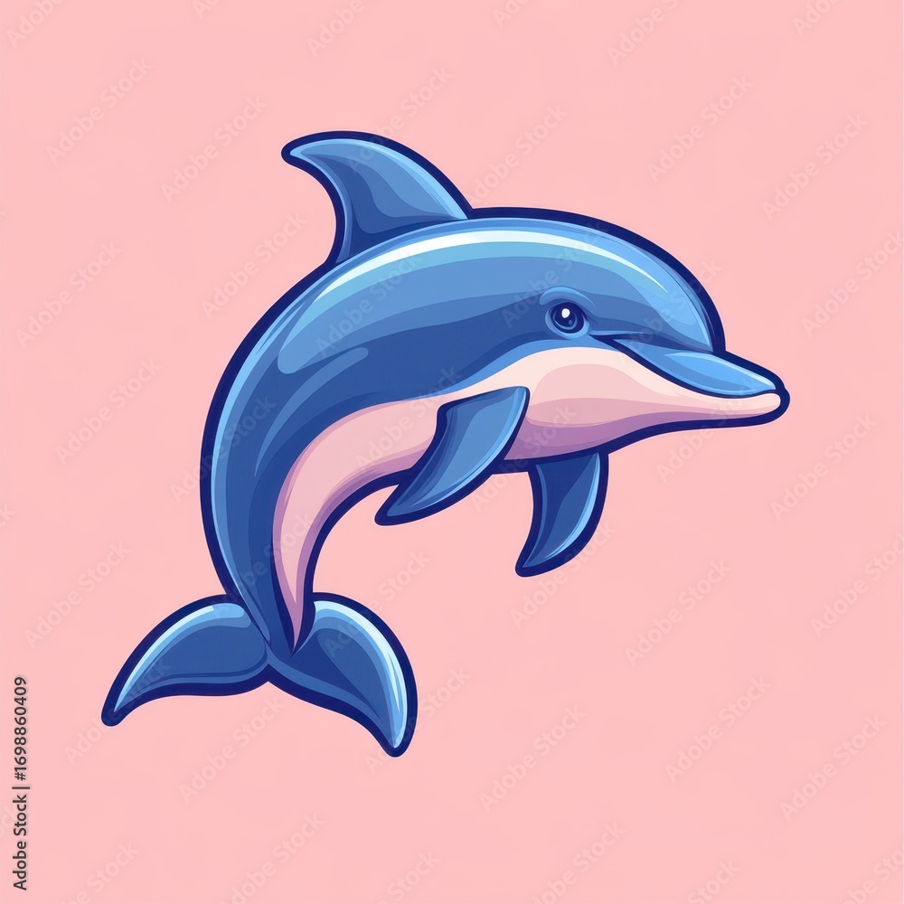 Fototapeta premium Colorful dolphin illustration with playful design on a soft pink background