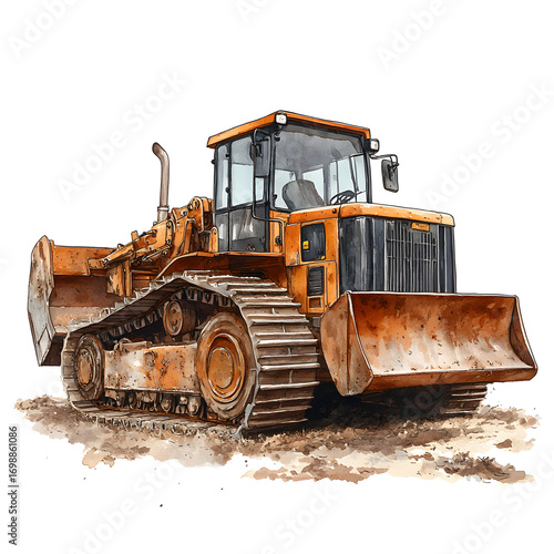 A powerful yellow bulldozer with a large blade and tracks sits on a dirt ground ready for heavy construction work