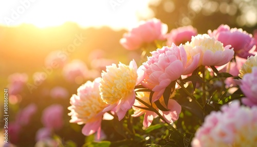 Fototapeta Naklejka Na Ścianę i Meble -  Sunset peonies in bloom