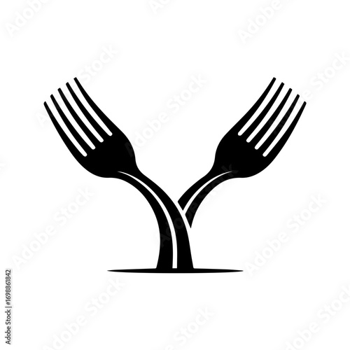 Two black forks forming a stylized Y shape on a white background, symbolizing culinary connections.