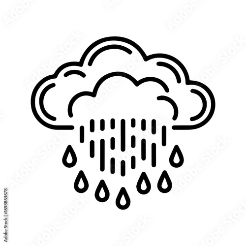 Simple illustration of a rain cloud with falling raindrops, symbolizing weather and precipitation.