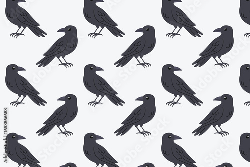 Crow pattern. Design for Halloween. Flat style vector illustration