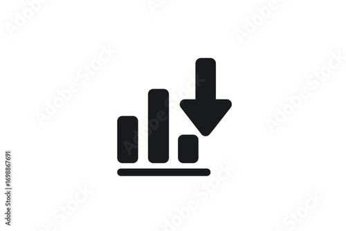 Graph icon illustrating a downward trend with three bars decreasing in size and a downward arrow indicating a decline