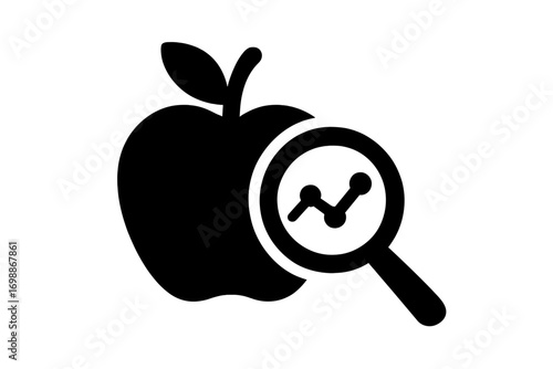 Exploring data analysis for fruit market trends using an apple icon and magnifying glass illustration