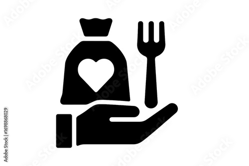 Hand holding a food bag and fork symbolizing love for cooking and sharing meals in a minimalist style