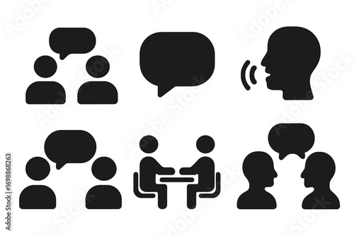 Engaging discussion concepts illustrated through icons representing communication dynamics among individuals and groups